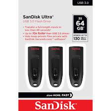 SANDISK Ultra 64GB, USB 3.0 Flash Drive 130MB/s read- 3 Pack (Black)