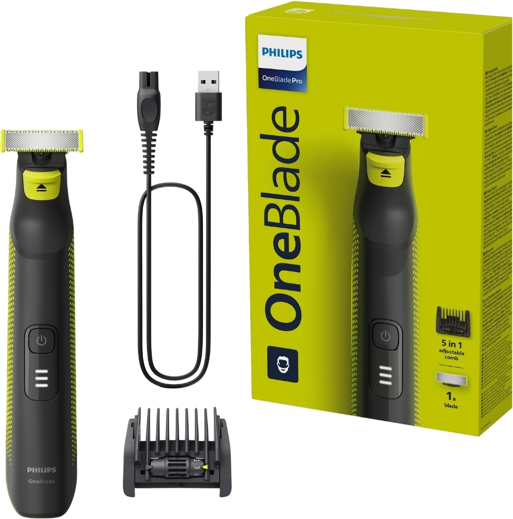 Philips OneBlade Pro Face and Body QP6506/15, 5-in-1 Adjustable comb, Wet and Dry use, LED digital display - Philips