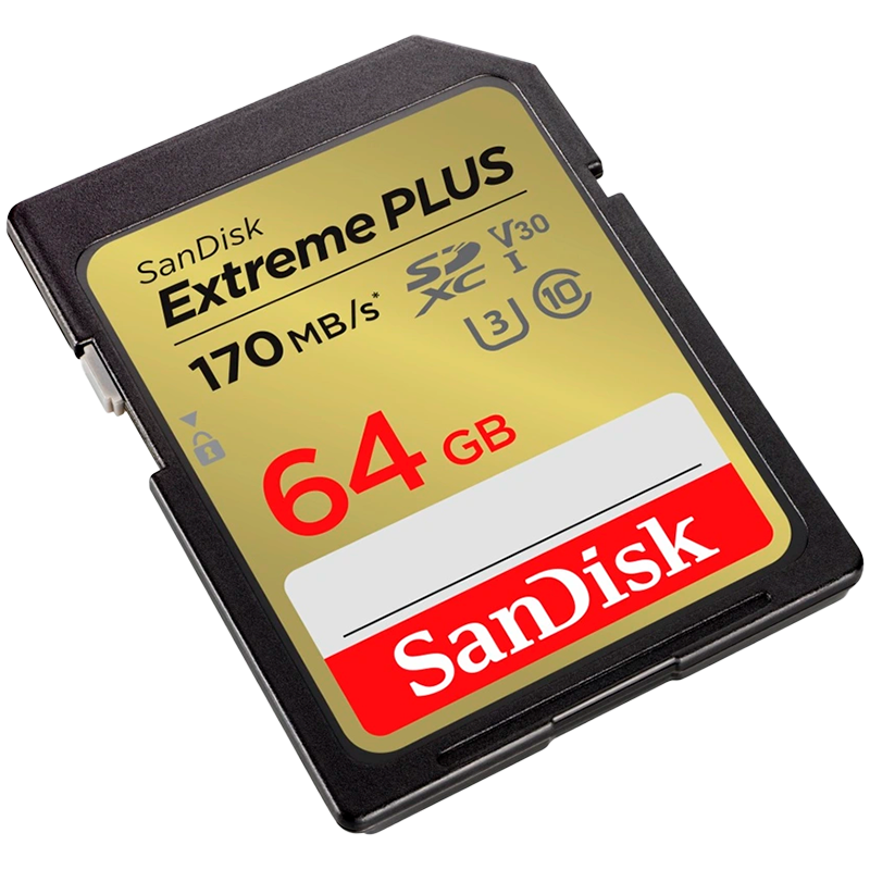 SANDISK Extreme PLUS 64GB SDXC Memory Card + 2 years RescuePRO Deluxe up to 170MB/s & 80MB/s Read/Write speeds, UHS-I, Class 10, U3, V30