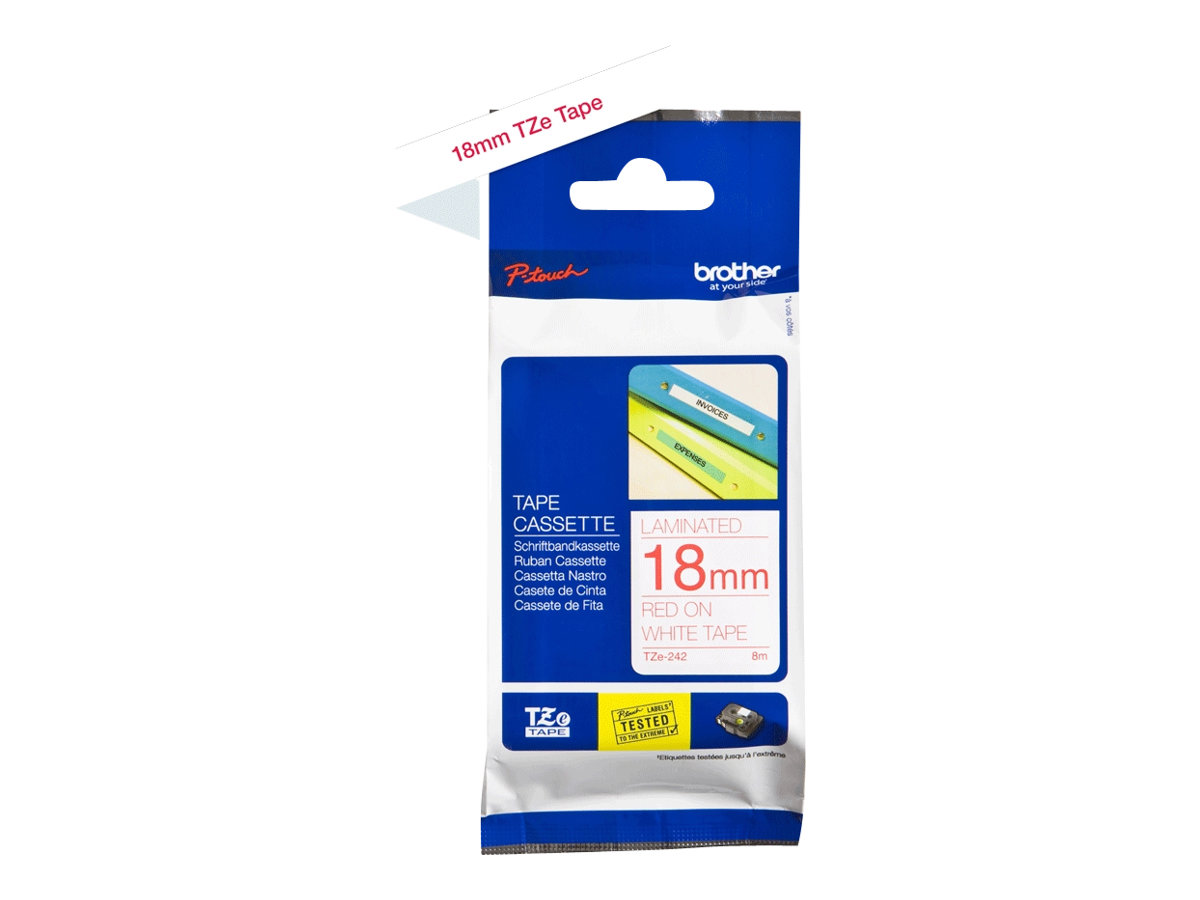 Brother - TZe-242 Laminated Tape - Red on White - TZ - 8 m - 1.8 cm
