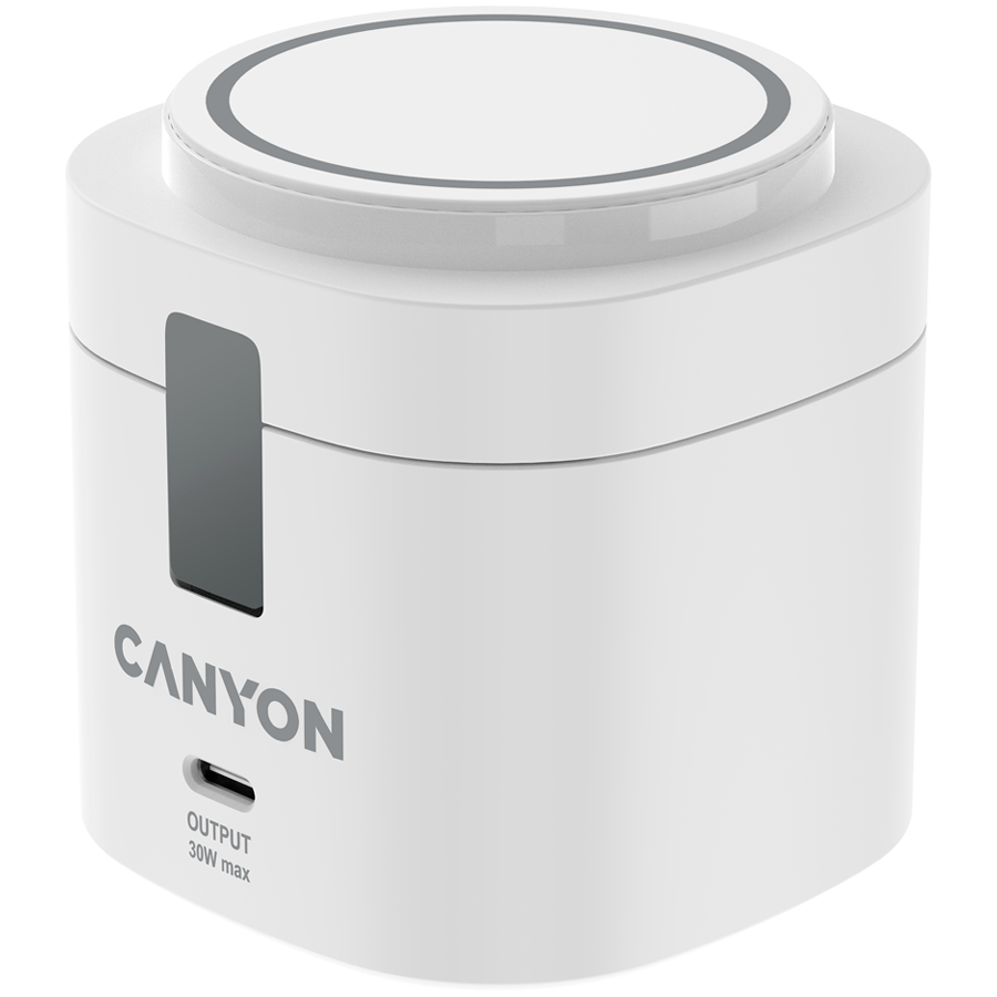 Canyon 4 in 1 Wireless Charging Stand, 30W max, Size: 70x70x70.3mm, weight: 414g, with 65W charger and 1M cable, white