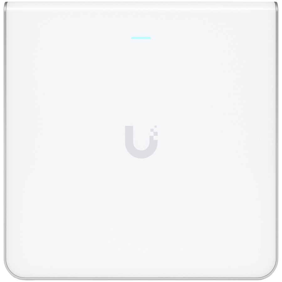 UBIQUITI U6 Enterprise In-Wall, 10 spatial streams, 115 m² (1,250 ft²) coverage, 600+ connected devices, Powered using PoE+/PoE++, (4) GbE ports with (1) PoE output, 2.5 GbE uplink.
