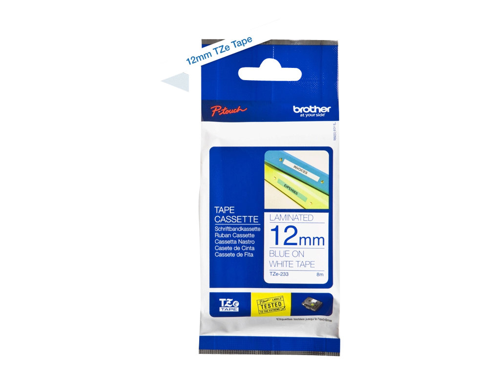 Brother - TZe-233 Laminated Tape - Blue on White - TZe - 8 m - 1.2 cm