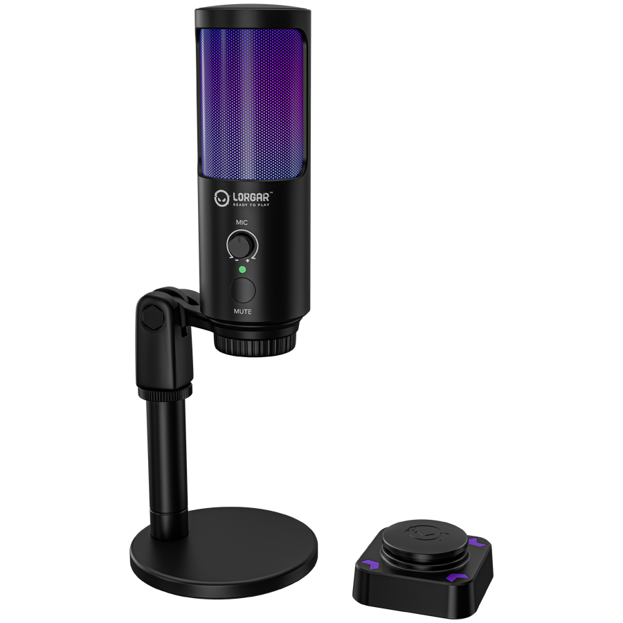 LORGAR SMP40, RGB Microphone with external mute button and metal stand, Black