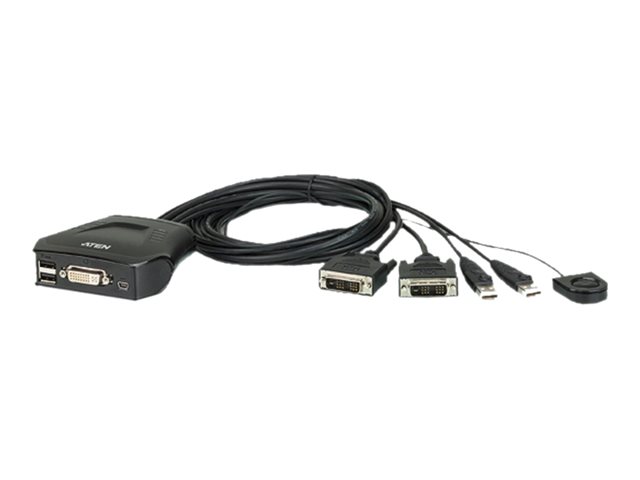 Aten 2-Port USB DVI Cable KVM Switch with Remote Port Selector - Aten - Remote Port Selector - 2-Port USB DVI Cable KVM Switch with Remote Port Selector