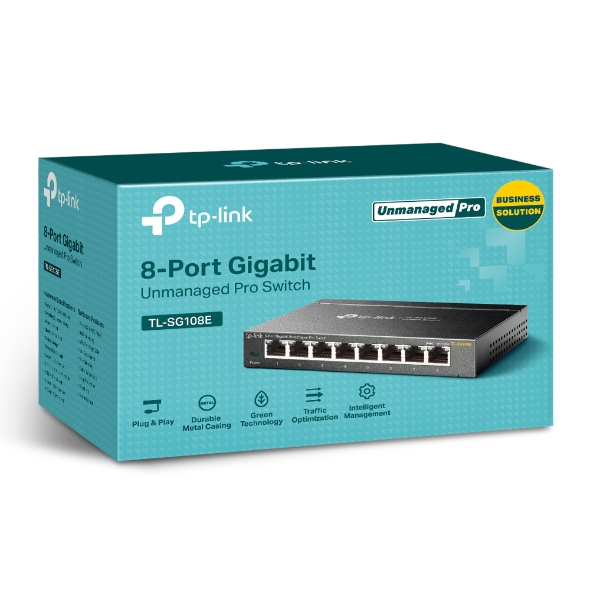 TP-LINK - Switch - TL-SG108E - Web managed - Wall mountable - Gigabit Ethernet (copper) ports quantity 8 - Power supply type External - 36 month(s)