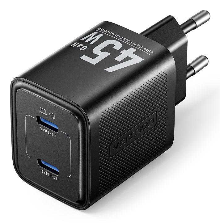 MOBILE CHARGER WALL 45W USB-C/2P BLACK FEFB0-EU VENTION