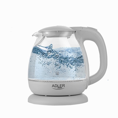 Adler - Kettle - AD 1283G - Standard - 1100 W - 1 L - Plastic/Glass - 360° rotational base - Grey