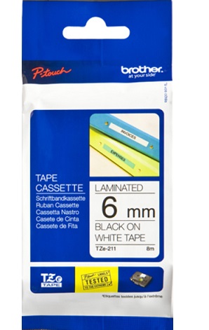 Brother - TZe-211 Laminated Tape - Black on White - TZe - 8 m - 6 cm