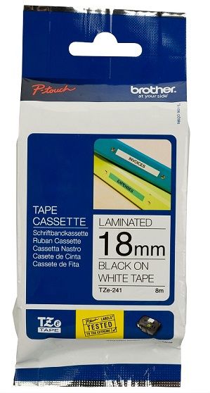 Brother - TZ-241 Laminated Tape - Black on White - TZe - 8 m - 1.8 cm