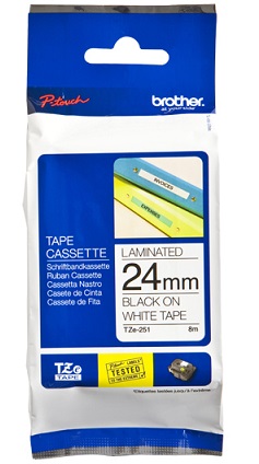 Brother - TZ-251 Laminated Tape - Black on White - TZe - 8 m - 2.4 cm