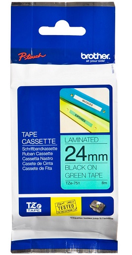 BROTHER TZE751 tape black/green 24mm 8m