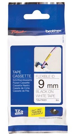 Brother - TZe-FX221 Flexible ID Laminated Tape - Black on White - TZe - 8 m - 0.9 cm