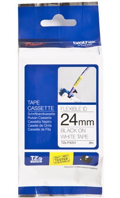 Brother - TZe-FX251 Flexible ID Laminated Tape - Black on White - TZe - 8 m - 2.4 cm