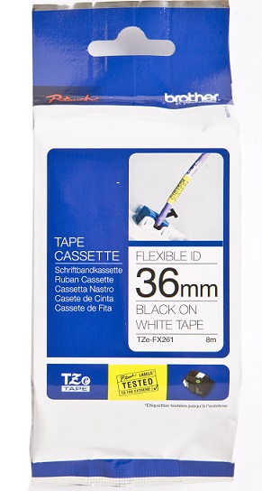 Brother - TZe-FX261 Flexible ID Laminated Tape - Black on White - TZe - 8 m - 3.6 cm