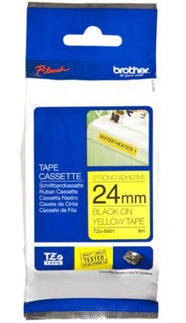 Brother - TZe-S651 Strong Adhesive Laminated Tape - Black on Yellow - TZe - 8 m - 2.4 cm