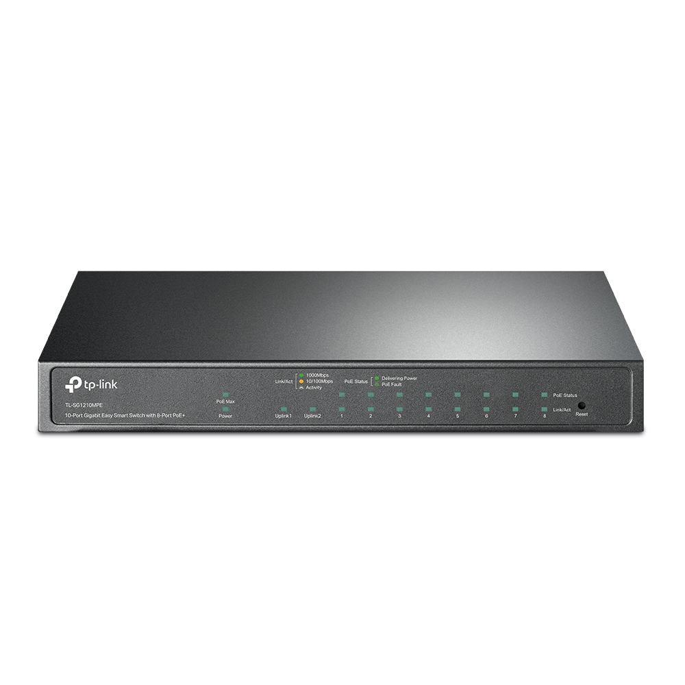 TP-LINK - 10-Port Gigabit Easy Smart Switch with 8-Port PoE+ - TL-SG1210MPE - Web managed - Desktop - Power supply type External - 60 month(s)