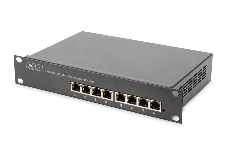 Digitus - 8-port Gigabit Ethernet PoE switch - DN-95317 - Unmanaged - Rackmountable - Power supply type Internal