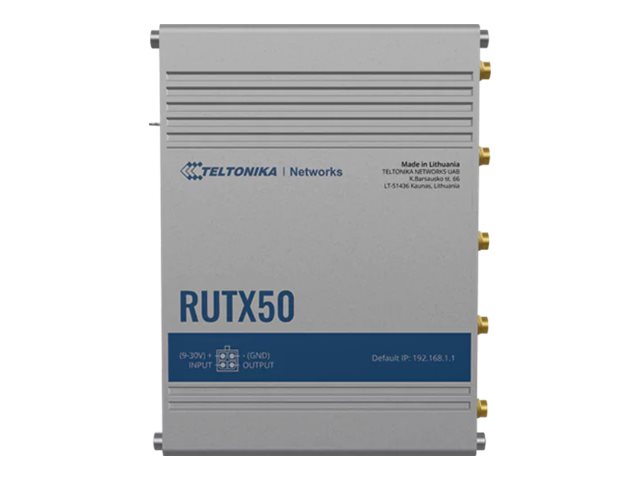 INDUSTRIAL 5G ROUTER - RUTX50 - 802.11ac - 867 Mbit/s - 10/100/1000 Mbps Mbit/s - Ethernet LAN (RJ-45) ports 5 - Mesh Support Yes - MU-MiMO Yes - 5G - Antenna type Internal