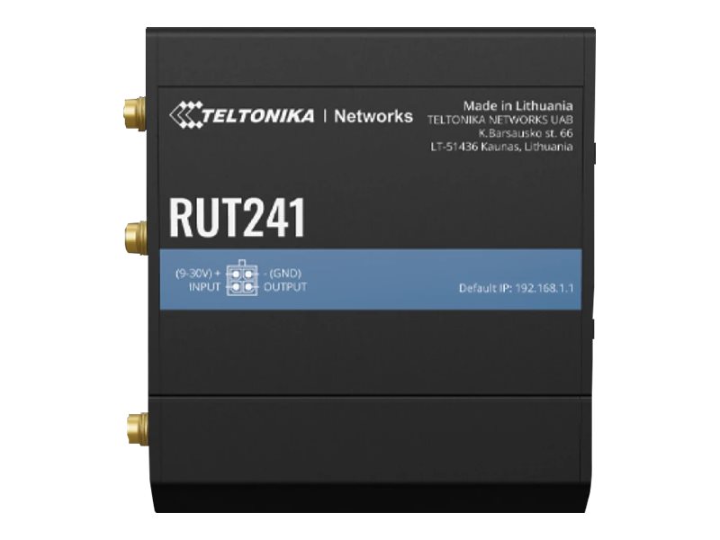 LTE Router - RUT241 - 802.11n - 10/100 Mbit/s - Ethernet LAN (RJ-45) ports 2 - Mesh Support No - MU-MiMO No - 2G/3G/4G - Antenna type 2 x SMA for LTE, 1 x RP-SMA for WiFi - 0