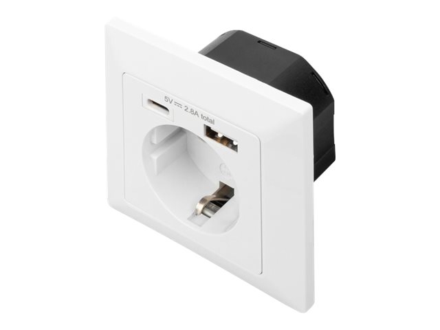 Digitus - Safety Plug for Flush Mounting with 1 x USB Type-C, 1 x USB A
