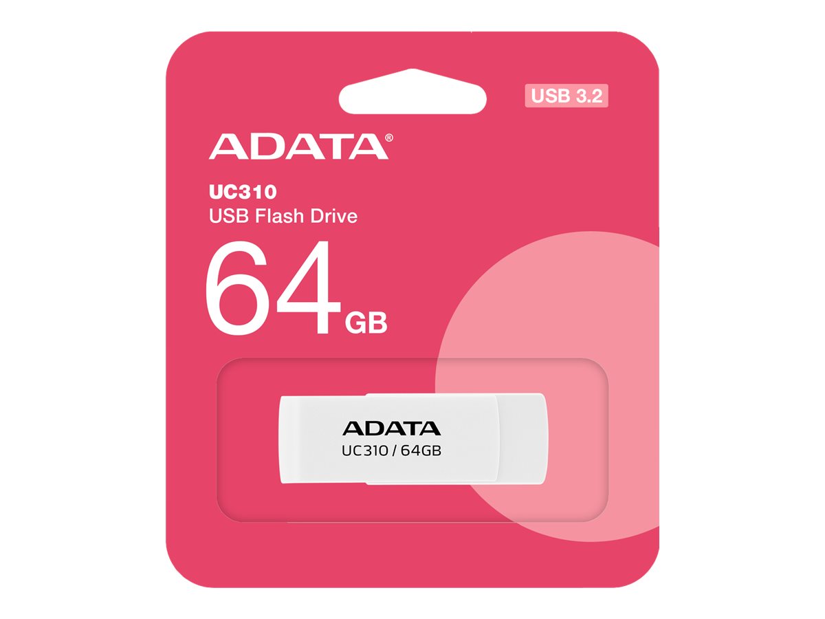 ADATA - USB Flash Drive - UC310 - 64 GB - USB 3.2 Gen1 - White
