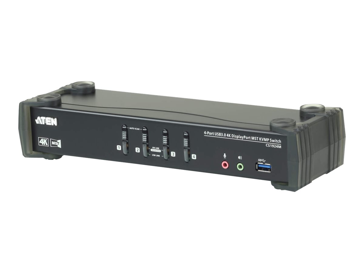 Aten - 4-Port USB3.0 4K DisplayPort KVMP Switch with Built-in MST Hub - CS1924M