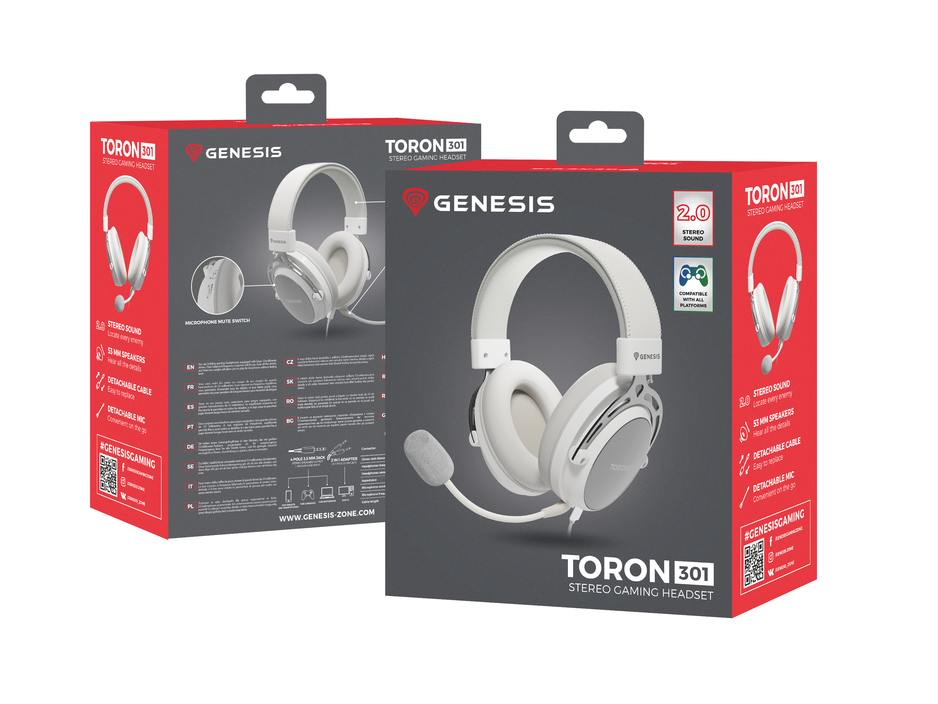 Genesis - Gaming Headset - Toron 301 - Wired - Over-Ear - Microphone - White