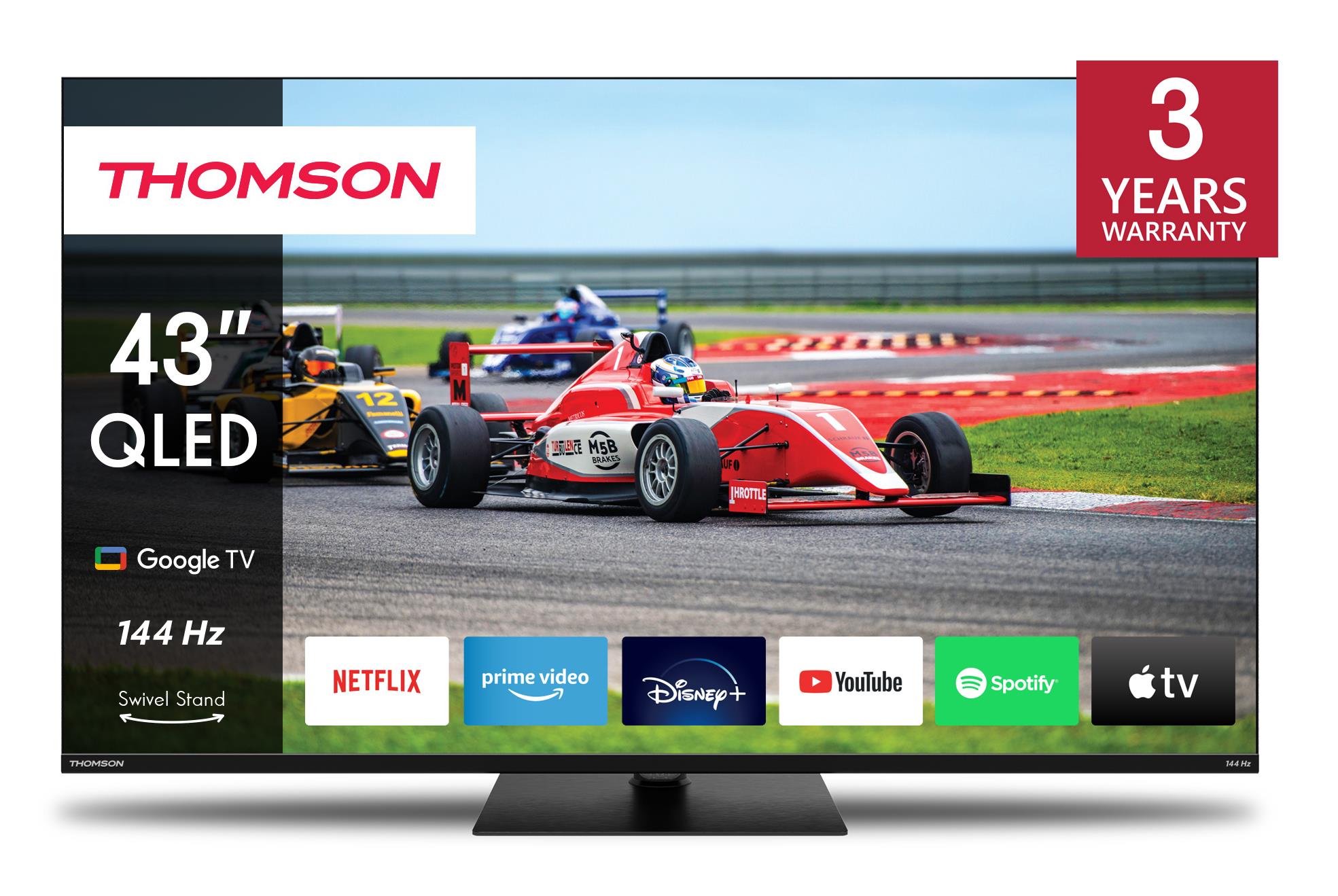 TV Set|THOMSON|43"|4K/Smart|QLED|3840x2160|Wireless LAN|Bluetooth|Google TV|Black|43QG7C14