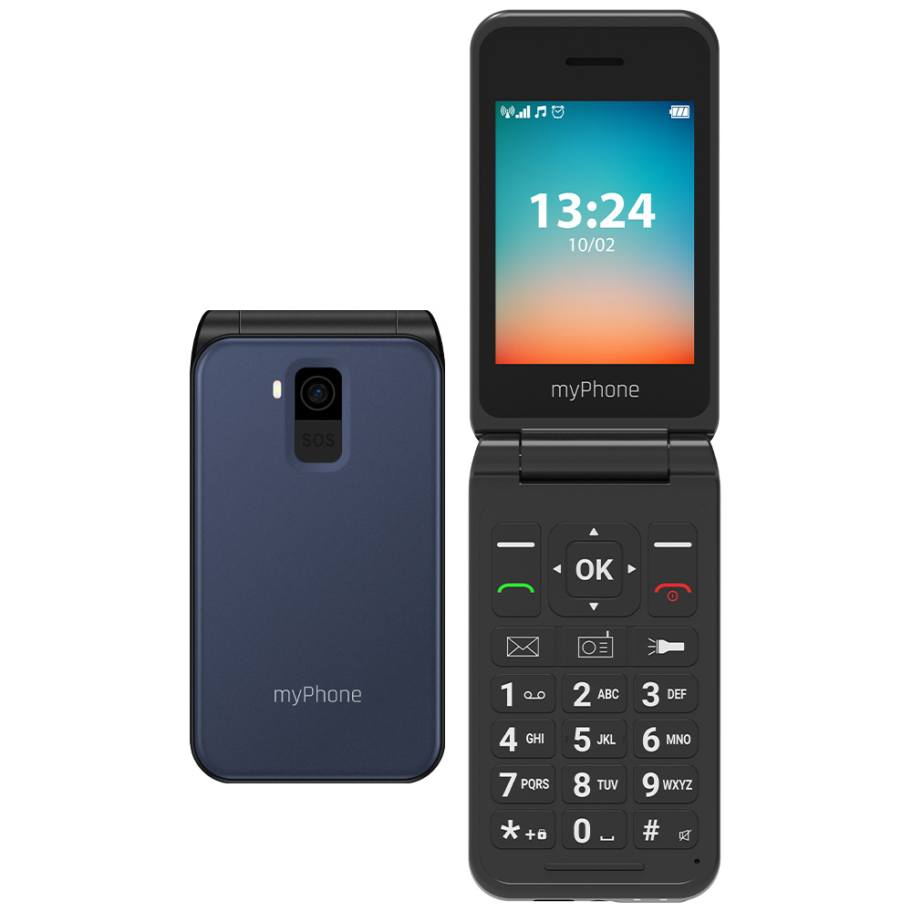 myPhone Flip - LTE - Navy Blue - 2.8 " - TFT - 48 MB - 128 MB - 3G - Bluetooth - 2.1 - USB version Type-C - Built-in camera - Main camera resolution 1.3 MP - 1000 mAh