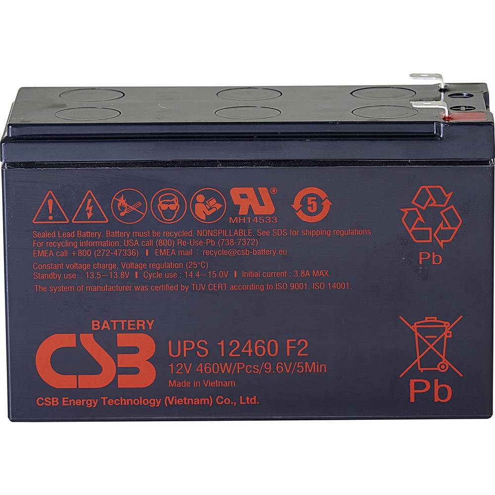 CSB Battery Battery 12V, 9Ah, AGM - UPS12460F2 - 460 W