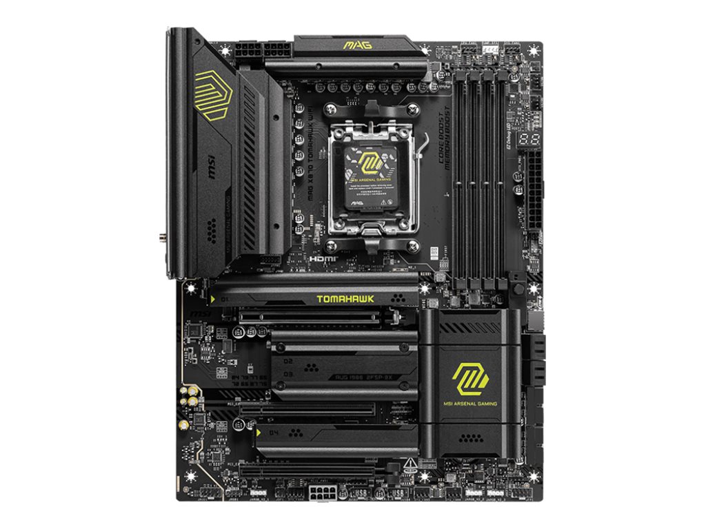 MSI MAG X870 TOMAHAWK WIFI - Processor family AMD - Processor socket AM5 - Supported hard disk drive interfaces SATA, M.2 - Number of SATA connectors 4