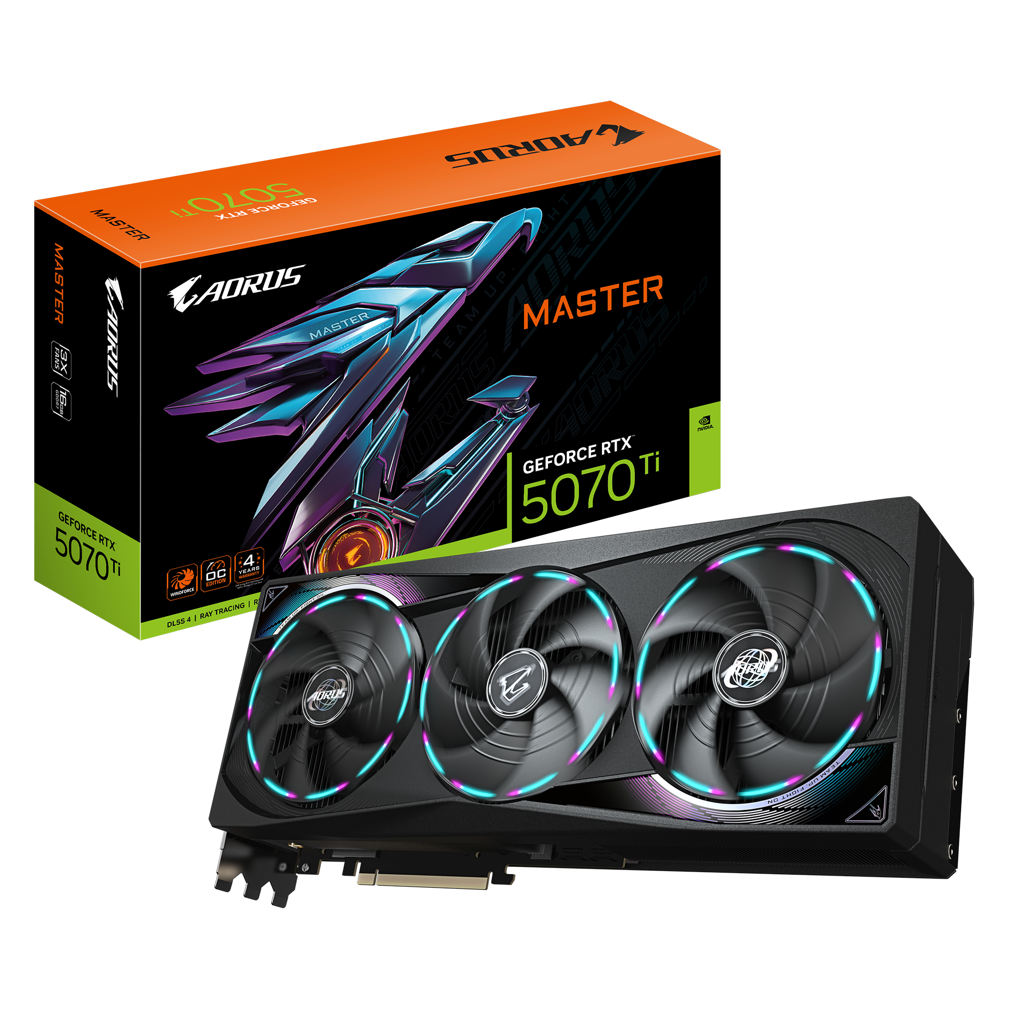 Gigabyte AORUS GeForce RTX 5070 Ti MASTER 16G - NVIDIA - 16 GB - GeForce RTX 5070 Ti - GDDR7 - HDMI ports quantity 1 - PCI-E 5.0