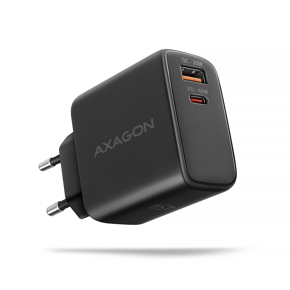 AXAGON GaN wallcharger 2x port (USB-A + USB-C), PD3.0/PPS/QC4+/SFC2.0/AFC/SCP/FCP/Apple, 45W - ACU-PQ45