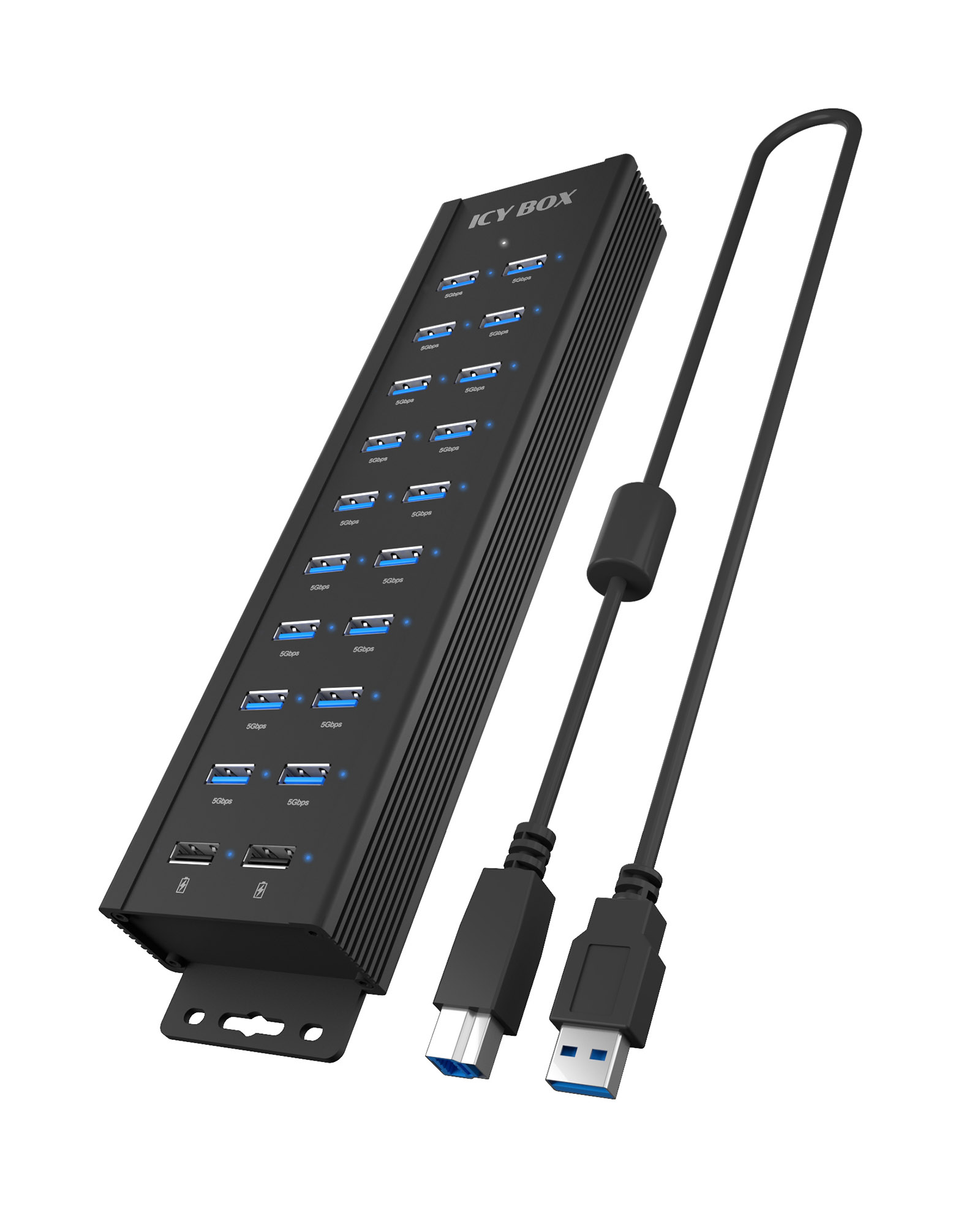 Raidsonic - 20-in-1 USB HUB with power supply, on/off button and mounting brackets - IB-HUB1720-U3