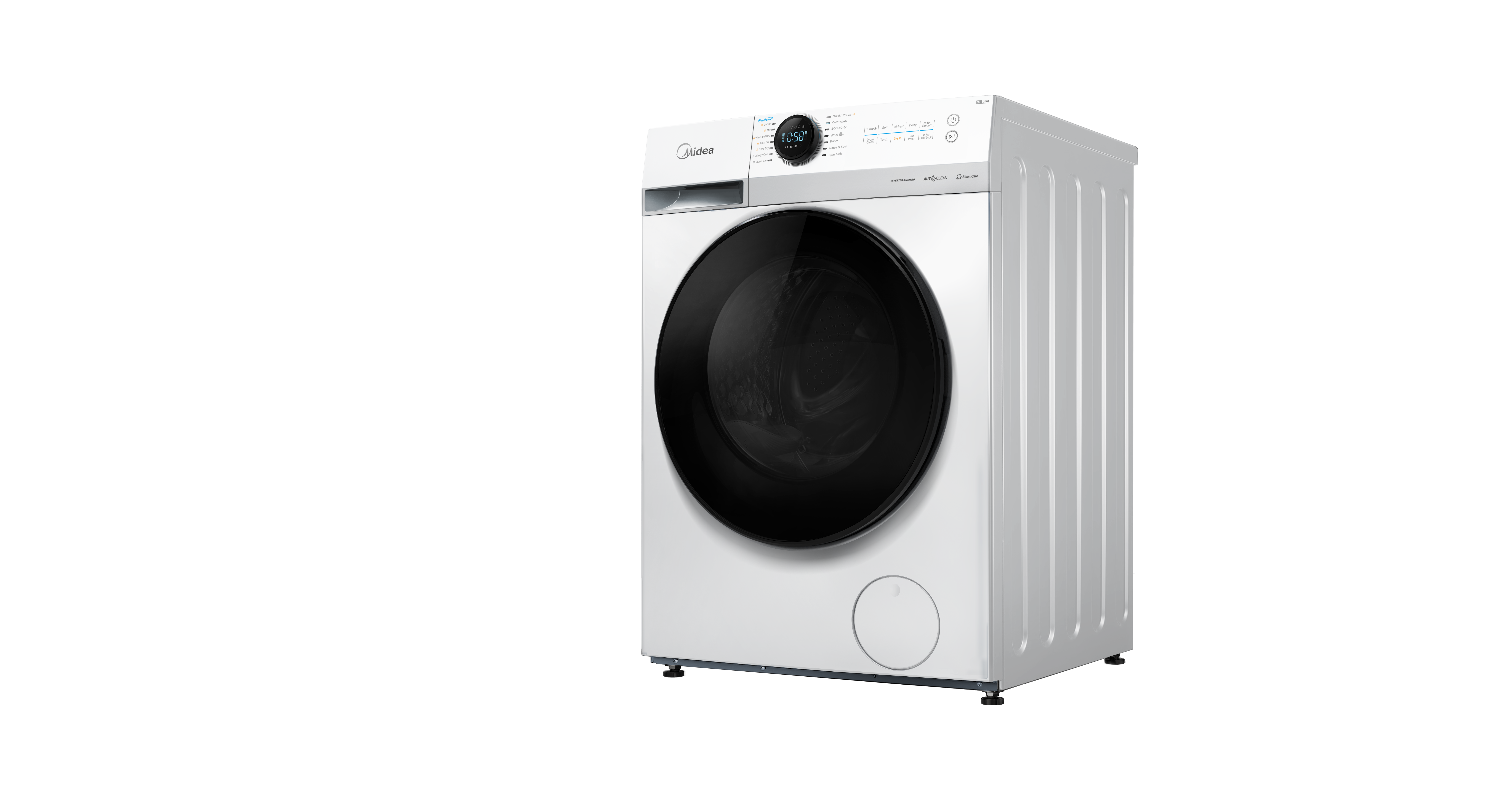 Midea Washing machine with dryer - MF200D80WB/1/W-HR - Energy efficiency class A/D - Front loading - Washing capacity 8 kg - 1400 RPM - Depth 48 cm - Width 60 cm - Display - LED - Drying system - Drying capacity 6 kg - Steam function - White