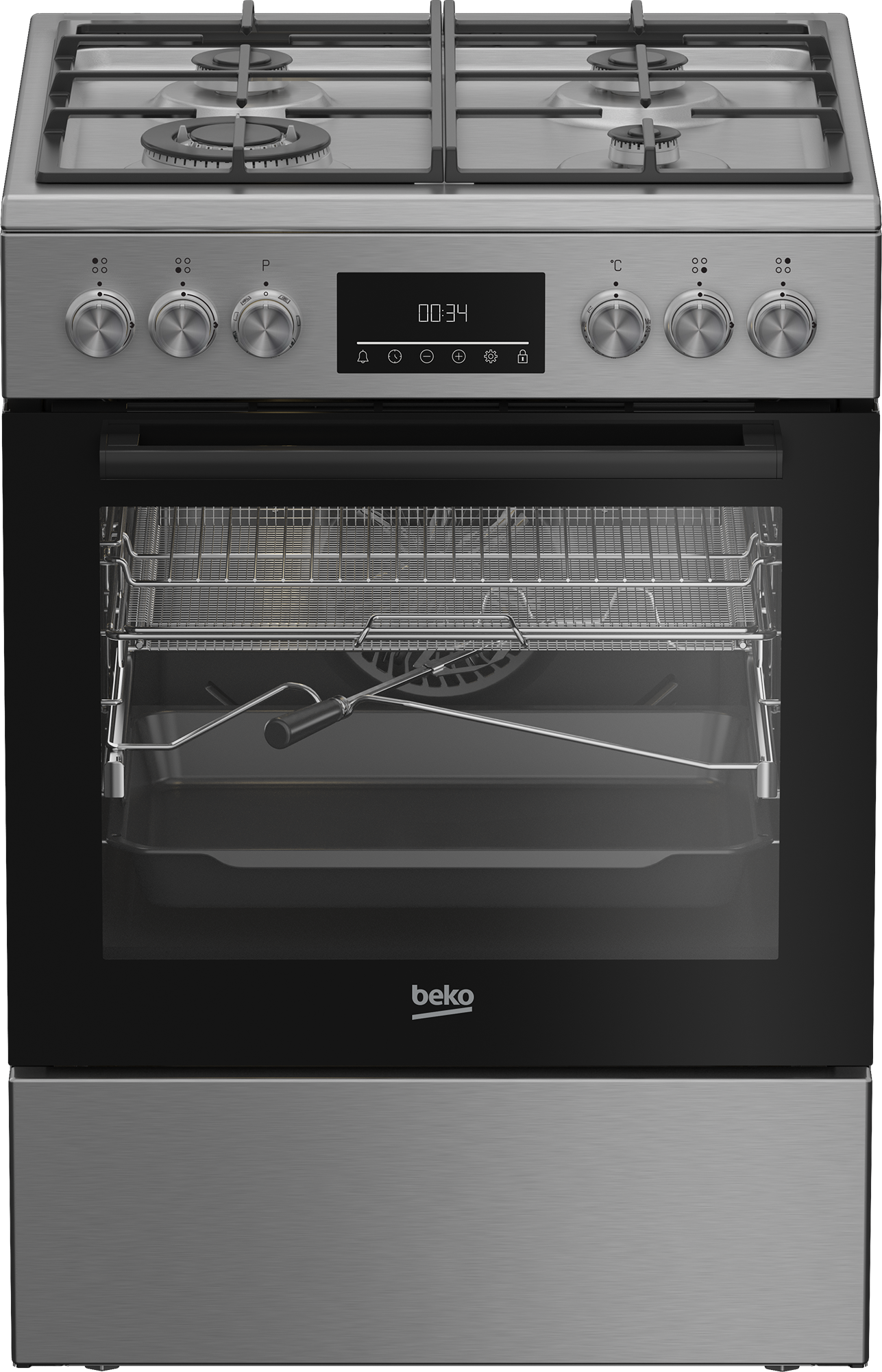 BEKO Cooker - FBMA61330GXDT - Hob type Gas - Oven type Electric - Stainless Steel - Width 60 cm - Grilling - LED - Depth 60 cm - 72 L