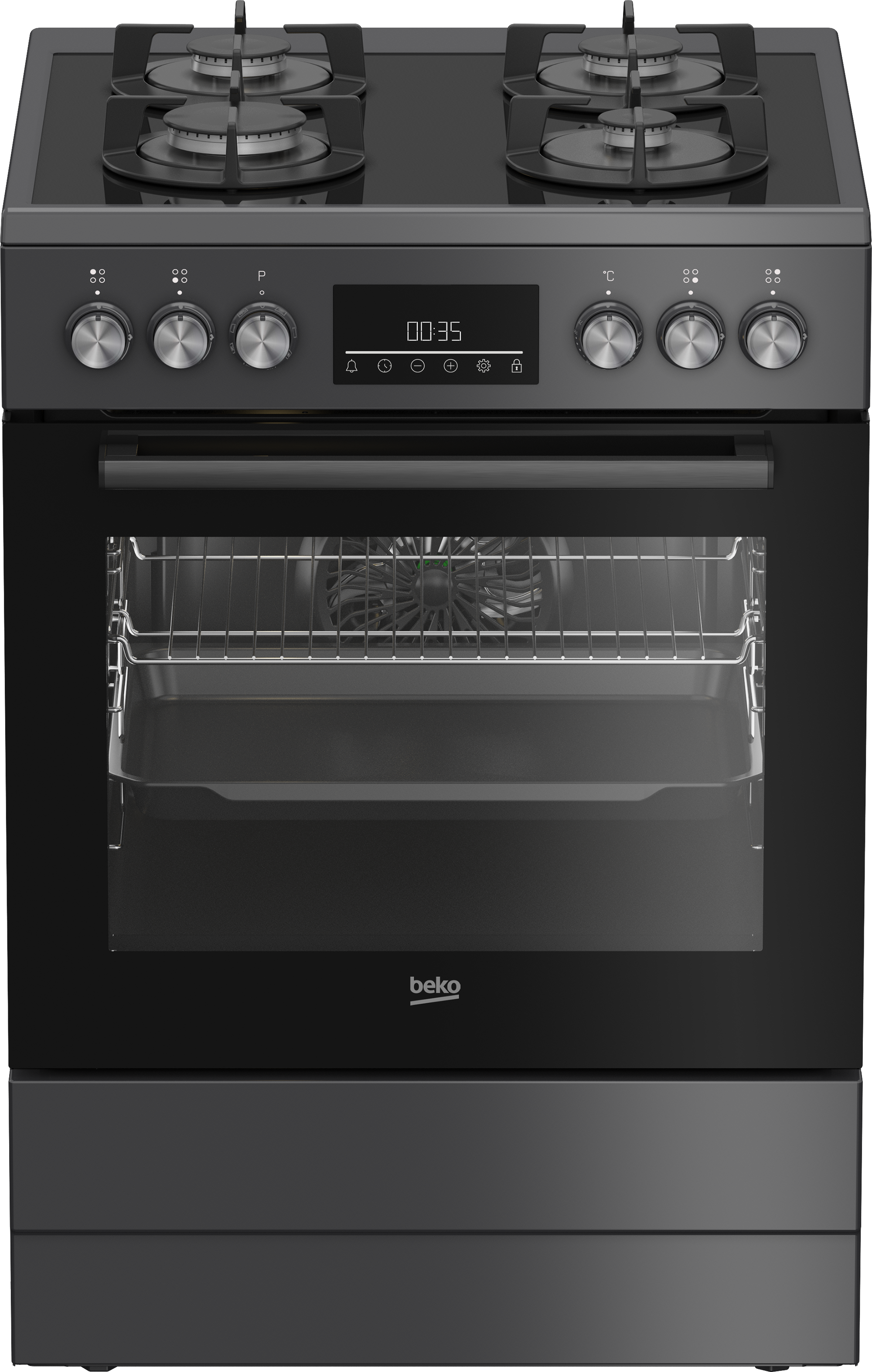 BEKO Cooker - FBM62330GADSN - Hob type Gas - Oven type Electric - Grey - Width 60 cm - Grilling - LED - Depth 60 cm - 72 L
