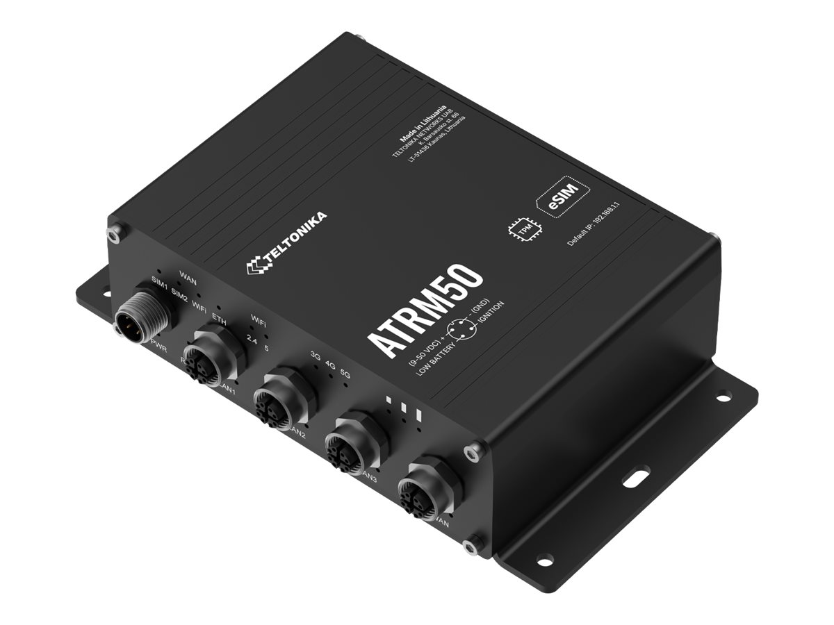 Teltonika 5G Router for Transportation - ATRM50 - 802.11ac - 10/100/1000 Mbit/s - Ethernet LAN (RJ-45) ports 3 - Mesh Support Yes - MU-MiMO Yes - 5G - Antenna type 4 x SMA for Mobile, 2 x RP-SMA for Wi-Fi, 1 x SMA for GNNS