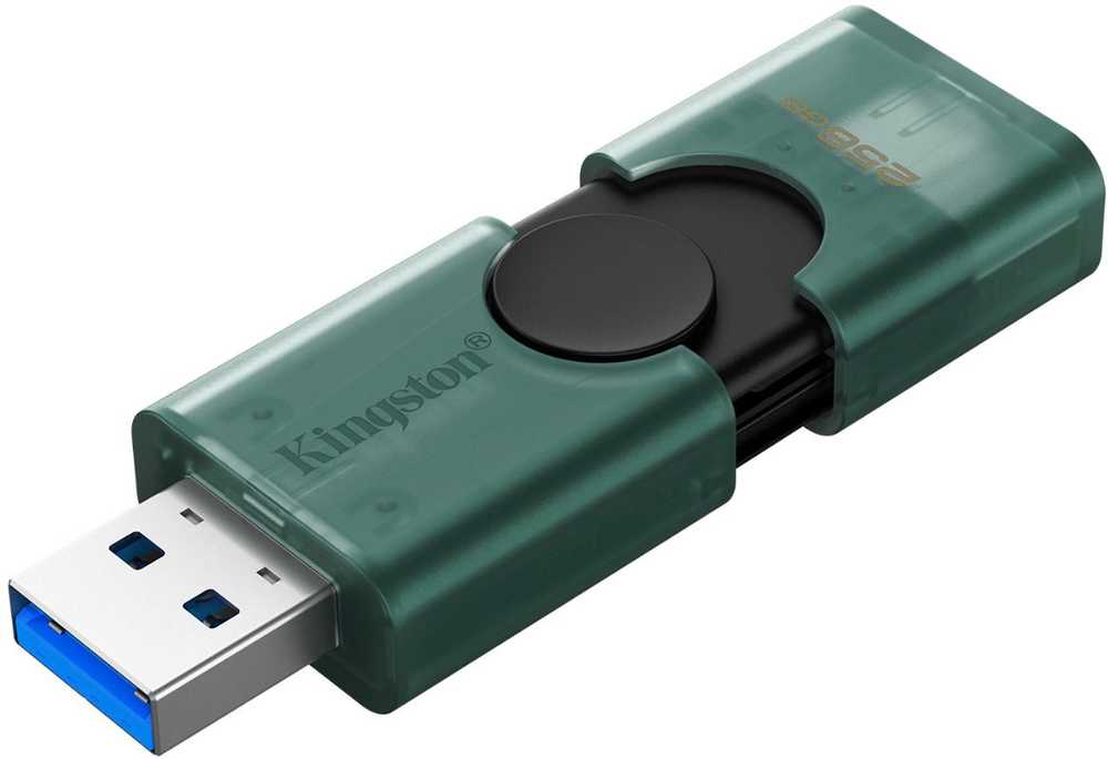 Kingston USB Flash Drive - DataTraveler Duo - 256 GB - USB Type-A and USB Type-C - Black/Green