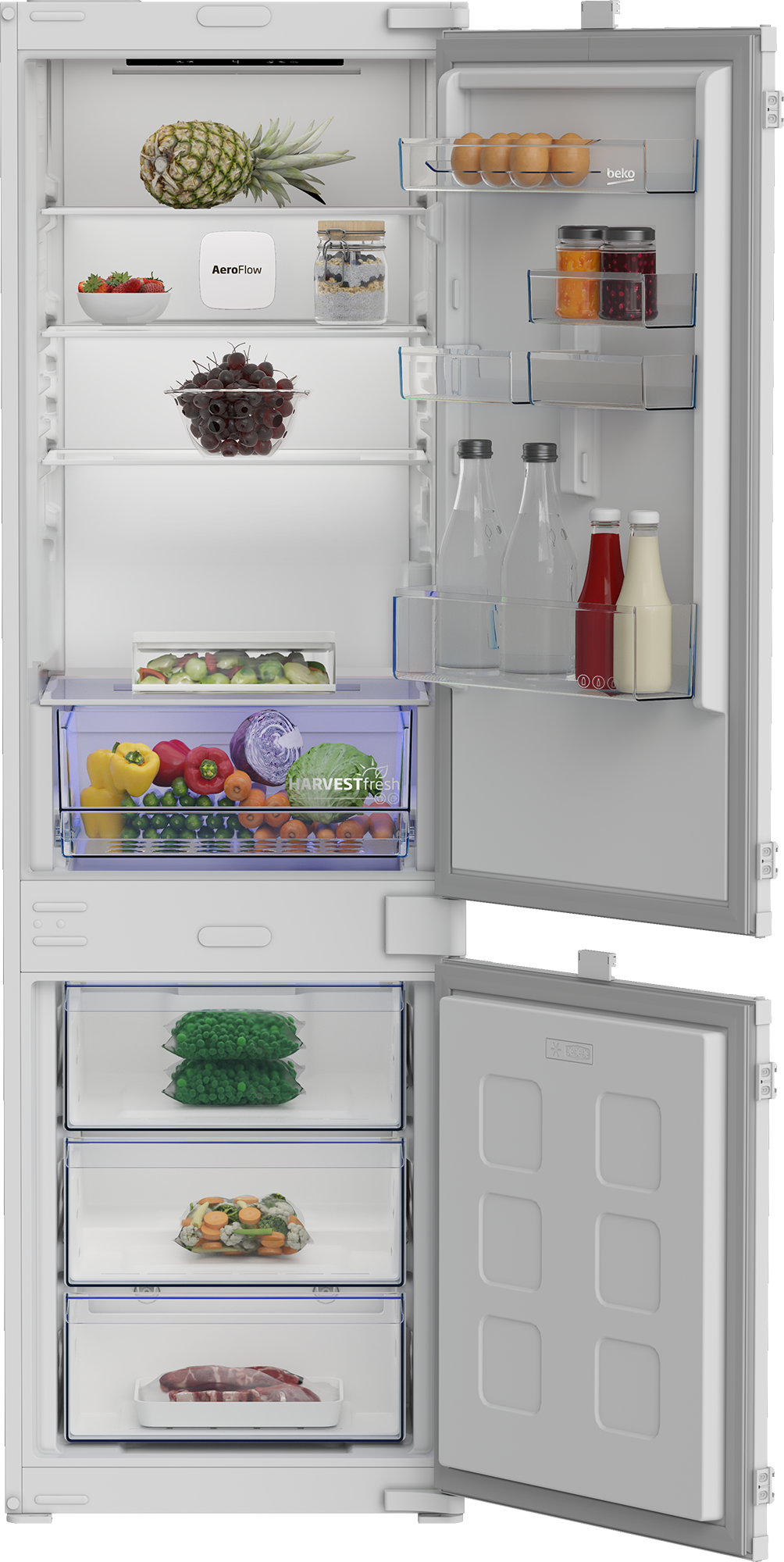 BEKO Refrigerator - B3BCNA294HS - Energy efficiency class E - Built-in - Combi - Height 177.5 cm - No Frost system - Fridge net capacity 194 L - Freezer net capacity 76 L - Display - 37 dB - White