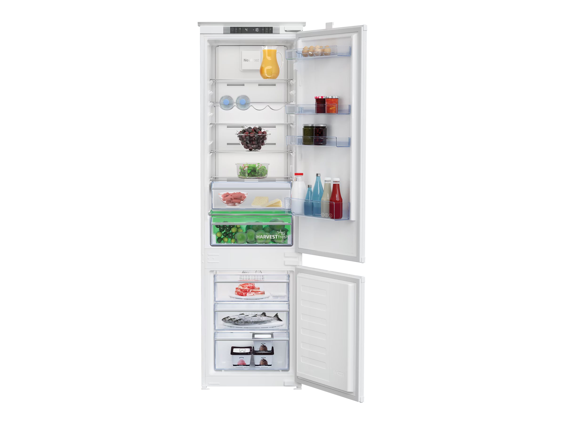 BEKO Refrigerator - BCNA306E42SN - Energy efficiency class E - Built-in - Combi - Height 193.5 cm - No Frost system - Fridge net capacity 215 L - Freezer net capacity 69 L - Display - 37 dB - White