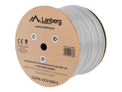 Lanberg - LAN Cable CAT.6A UFTP 305M Solid CU LSZH Grey CPR + Fluke Passed - LCUF6L-11CU-0305-S