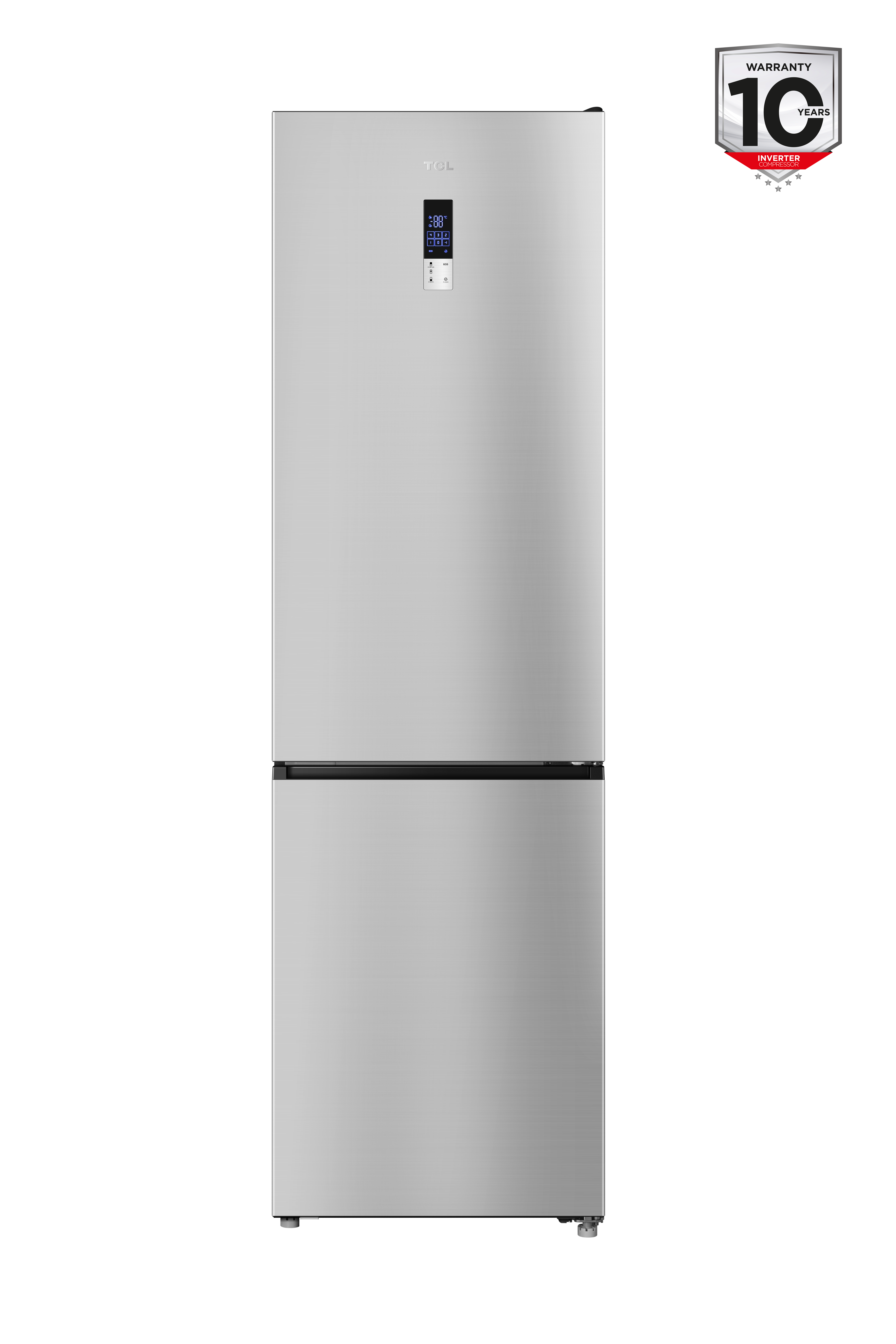 TCL Refrigerator - RP456BLE0 - Energy efficiency class E - Free standing - Combi - Height 201 cm - No Frost system - Fridge net capacity 314 L - Freezer net capacity 142 L - Display - 39 dB - Silver