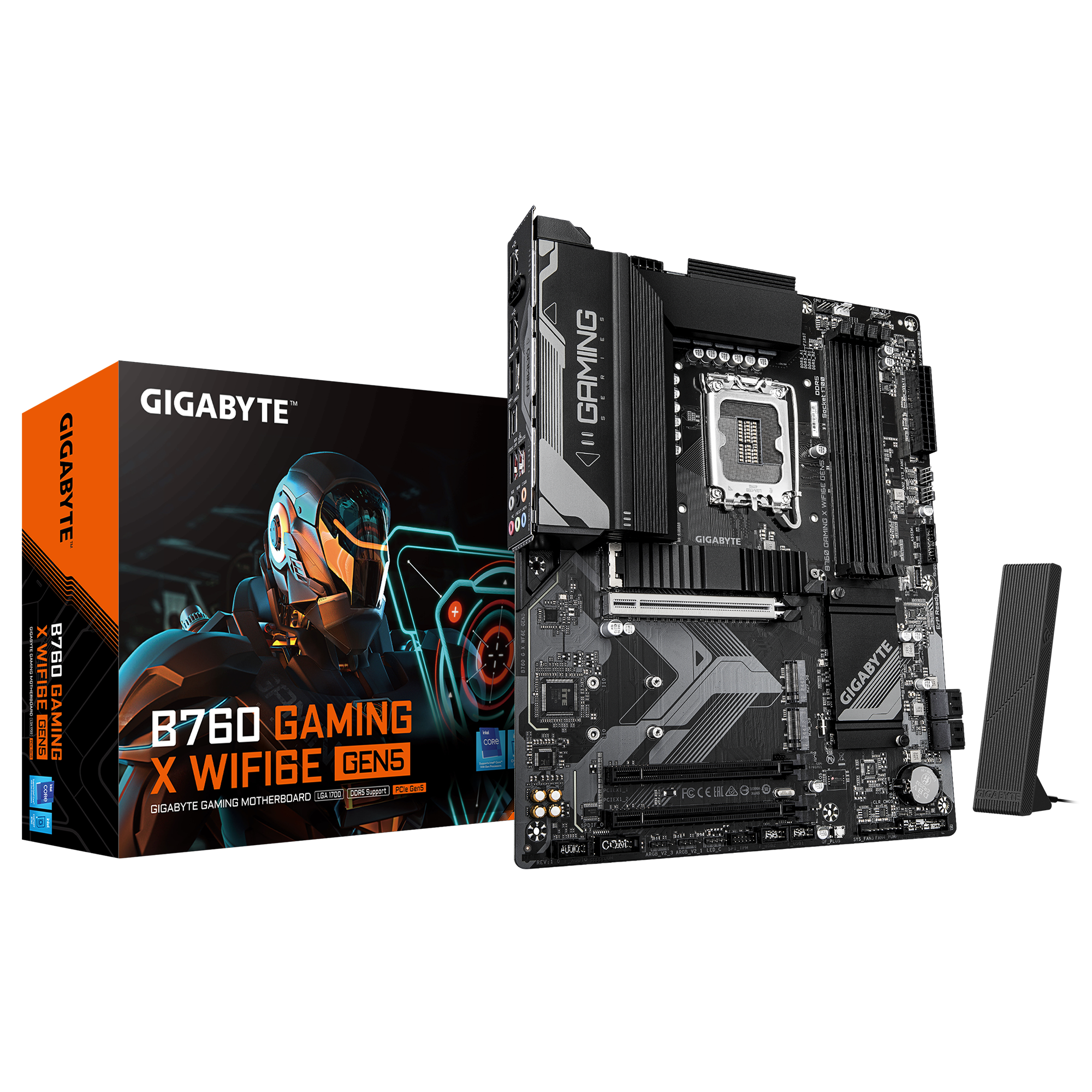 Gigabyte B760 G X WF6E GEN5 - Processor family Intel - Processor socket LGA1700 - DDR5 - Supported hard disk drive interfaces M.2, SATA - Number of SATA connectors 4