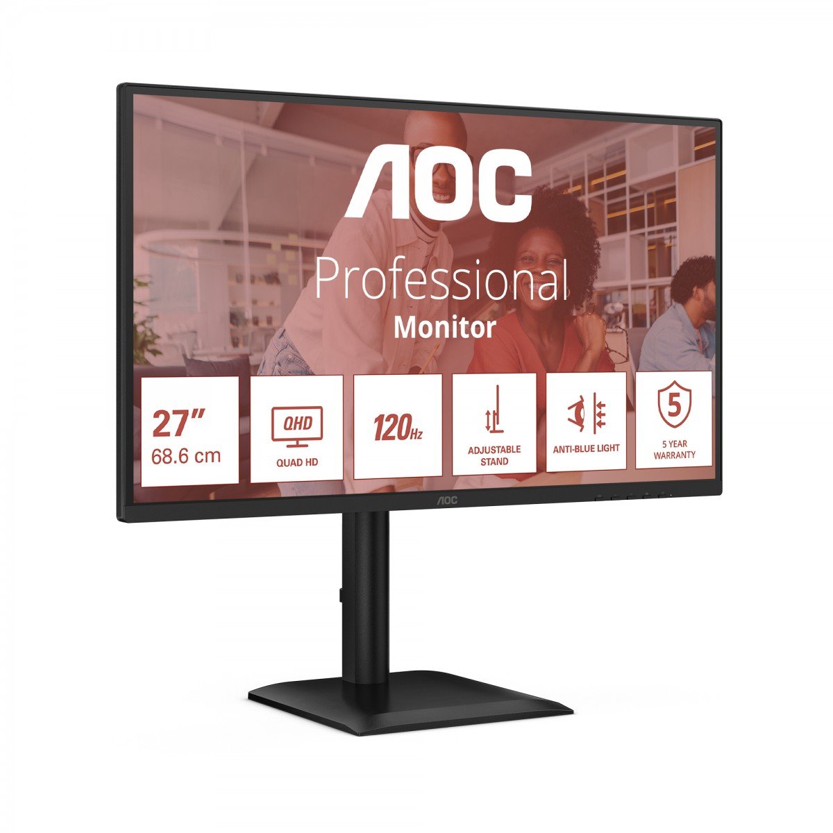 AOC - Q27E4CV - 27 " - IPS - QHD - 16:9 - 120 Hz - 4 ms - 2560 x 1440 pixels - 350 cd/m² - HDMI ports quantity 1 - Black