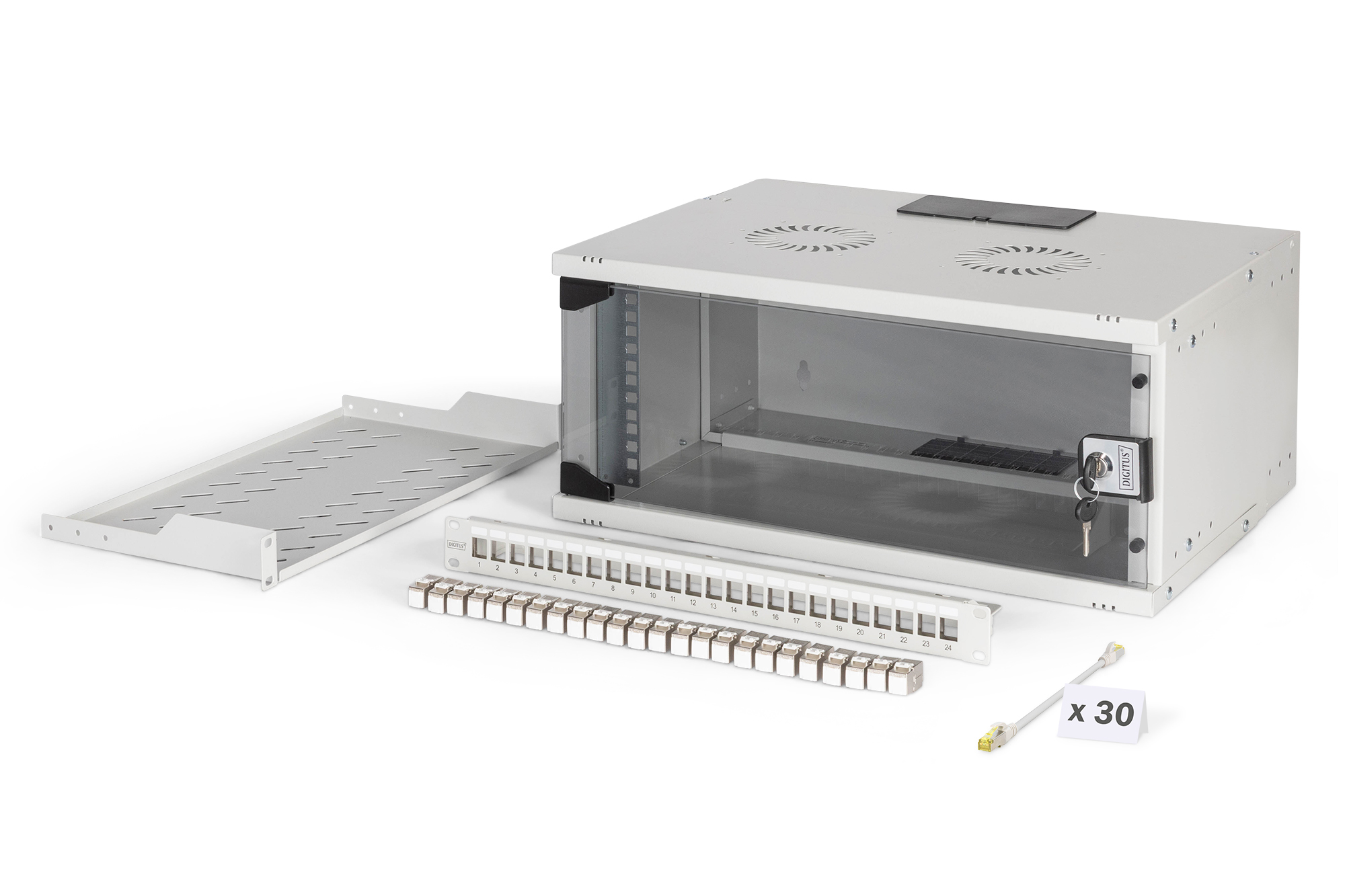 Digitus SOHO Pro network set, 483 mm (19"), 4U, 540 x 400 mm - DN-49200-SET - Light Grey