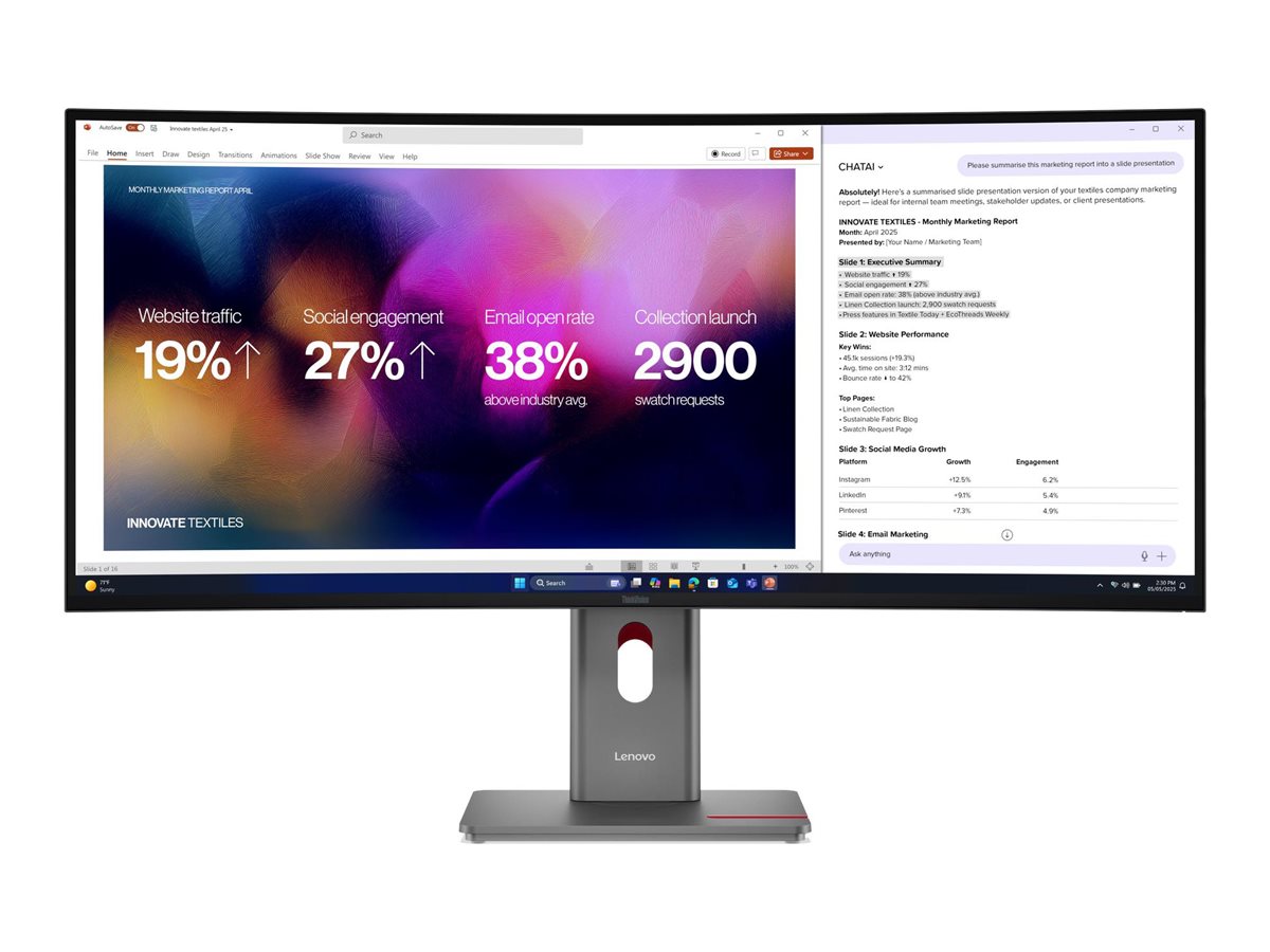 Lenovo - ThinkVision P40WD-40 - 39.7 " - IPS - 21:9 - 120 Hz - 4/6 ms - 5120 x 2160 pixels - 400 cd/m² - Eclipse Black