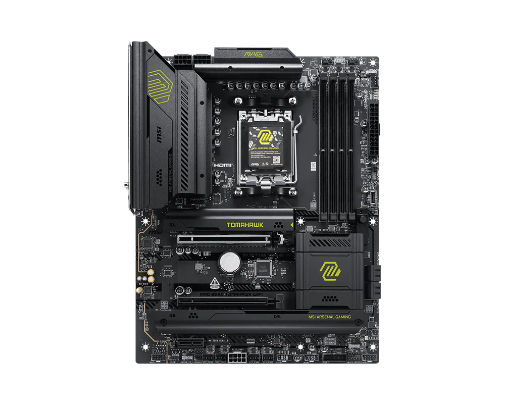 MSI MAG B850 TOMAHAWK WIFI - Processor family AMD - Processor socket AM5 - DDR5 - Supported hard disk drive interfaces SATA, M.2 - Number of SATA connectors 4