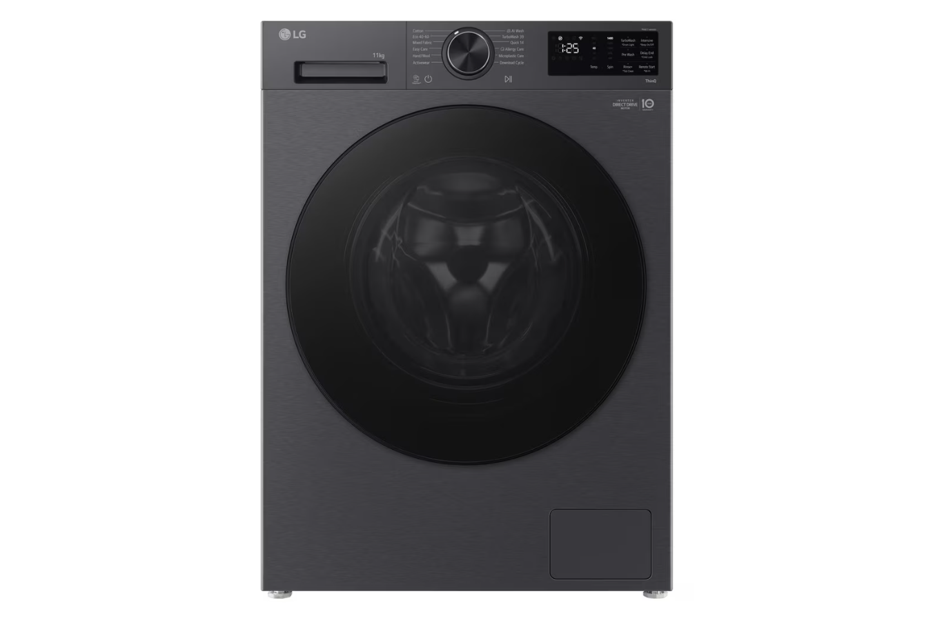 LG Washing machine - F4X5011TBB - Energy efficiency class A - Front loading - Washing capacity 11 kg - 1400 RPM - Depth 57 cm - Width 60 cm - Display - LED - Steam function - Direct drive - Wi-Fi - Matte Black